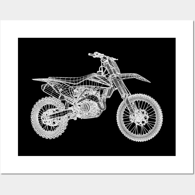 White 450 SX-F Motorcycles Blueprint Sketch Art Wall Art by DemangDesign